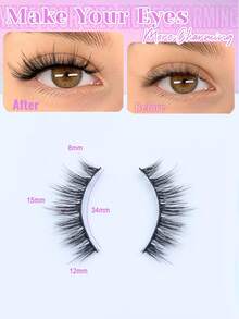 7对仿貂毛假睫毛套装，8-15毫米手工蓬松假睫毛，自然猫眼妆效，卡通风格假睫毛，自然逼真假睫毛 - 查看 4