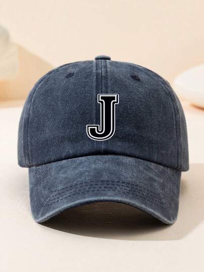 Boné de beisebol feminino moderno com estampa clássica da letra J em preto e branco, macio e confortável, proteção solar, estilo retrô e casual, disponível em 9 cores, ideal para todas as estações, perfeito para caminhoneiros, praia e muito mais. Unissex.