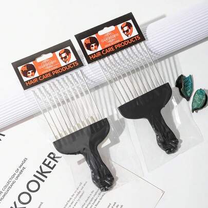 Black Metal African American Pick Afro Comb Hairdressing Styling Salon