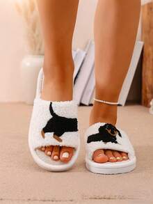 Unisex Open-Toe Slippers, Cartoon Indoor Slippers - White - View 5