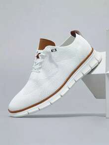 Men's Casual Sports Shoes, Fashion Walking Sneakers, Mesh Material, Business Oxford Shoes, Work Shoes, Lightweight Soft Sole Slip-On Shoes, Suitable For Hiking, Daily Wear, Fitness - Spring, Summer, Autumn - White - View 2
