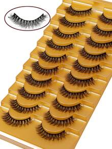 10 Pairs 3D Fluffy Thick False Eyelashes, Natural Curly Lashes Adhesive - View 3