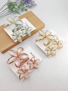 3/9pcs Solid Color 5-Petal Flower Gold Rim Casual ABS Plastic Hair Clips, Suitable For Daily Wear Summer Hair Accessories Beach Claw Clips Vacay,Holiday,Travel - Multicolor - View 5