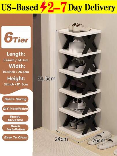 6 Tier Narrow Shoe Rack, New Upgraded Shoe Shelf Small Vertical Shoe Stand, Space Saving DIY Free Standing Shoes Storage Organizer For Entryway, Closet, Hallway, Easy Assembly And Stable In Structure, Black & White