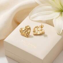 不规则波浪形心形耳环，简约金属质感，适合女性日常佩戴。 - 金色 - 查看 3