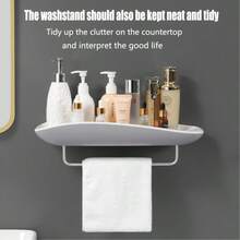 Juego de accesorios de baño, cepillo de inodoro de silicona de lujo, estante para zapatillas, toallero, jabonera, organizador triangular, estante rectangular, solución todo en uno, sin necesidad de perforar, se ajusta al 90% de las paredes del hogar, alta capacidad y resistente - A12-Gris - Ver 2