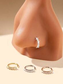 3pcs/1pc Stainless Steel Cubic Zirconia Inlaid Luxury Women Fashion Accessories, Silver Or Rose Gold Color, Party Jewelry, Perfect Gift For Valentine's Day, Women's Day, Birthday, Anniversary - Nose Ring - View 10