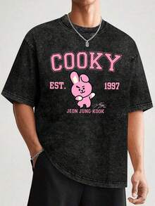 New American-Style 100% Cotton T-Shirt Suitable For Both Men And Women. Fun Retro And Cute Rabbit BT21 Baking Dessert Cartoon Letter Pattern Print. Double-Sided Retro Distressed Pattern. Street Korean-Style Comfortable Retro Fashionable Commuting And Versatile Y2k Clothing. Regular Small-Scale Punk Style Fitted Black Round-Neck Short-Sleeved Washed T-Shirt From The Washed-Out Retro Series. Comfortable Pure Cotton T-Shirt From The Washed-Out Retro Series, Easily Creating Retro Casual Clothing. Suitable For Daily Commuting, Casual Outings, Music Festivals, And Daily Wear. Classic Retro Style. Men's Printed T-Shirt, Women's Printed T-Shirt. - 黑色 - 查看 8