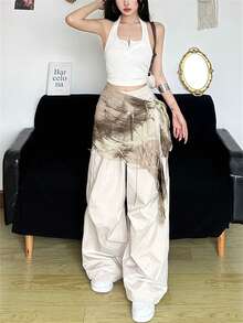 Đầm Kliou mùa hè tua rua nhuộm màu, phong cách Y2K, kiểu dáng bất đối xứng, thích hợp cho kỳ nghỉ, câu lạc bộ, thời trang đường phố, kết hợp với chân váy ngắn, thích hợp cho mùa xuân. - Màu Khaki - Xem 3