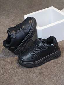 Kids Low-Top Casual Sneakers, Breathable Comfortable Durable Leather Upper, Suitable For Spring/Autumn, Girls & Boys Versatile Sports Shoes - Black - View 2