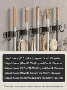 1PC-Stainless Steel Wall-Mounted Broom Hook Storage Rack, Gardening Tools Mop Hook Storage Rack, Multi-Functional Storage Rack, Easy To Install, Space-Saving, Suitable For Home, Kitchen, Garden, Laundry Room, Garage, School Dormitory - Style a - View 6
