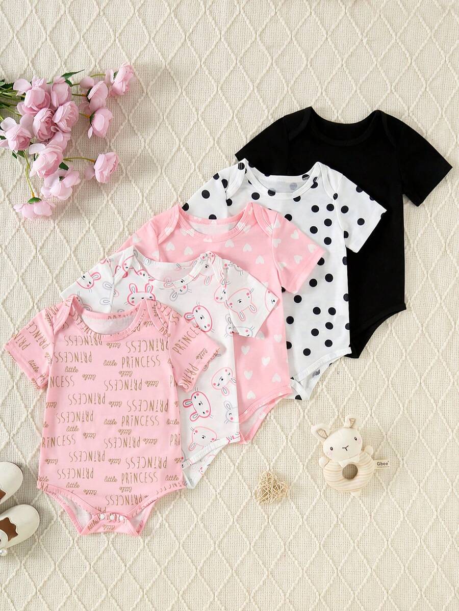 5pcs/Set Comfortable & Cute Infant & Baby GirlCasual Romper Set, Spring/Summer - Multicolor - View 1