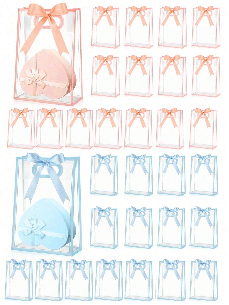 12/1pc Transparent Gift Bags With Ribbons, Suitable For Baby Shower, Graduation, Wedding, Bridal Party, Birthday Party, Business Occasions, With Cut-Out Handles, Reusable PP Material, 7x10x3.15 Inches Gender Disclosure Party Gift Bag (Blue And ) ﻿ - Multicolor - View 1