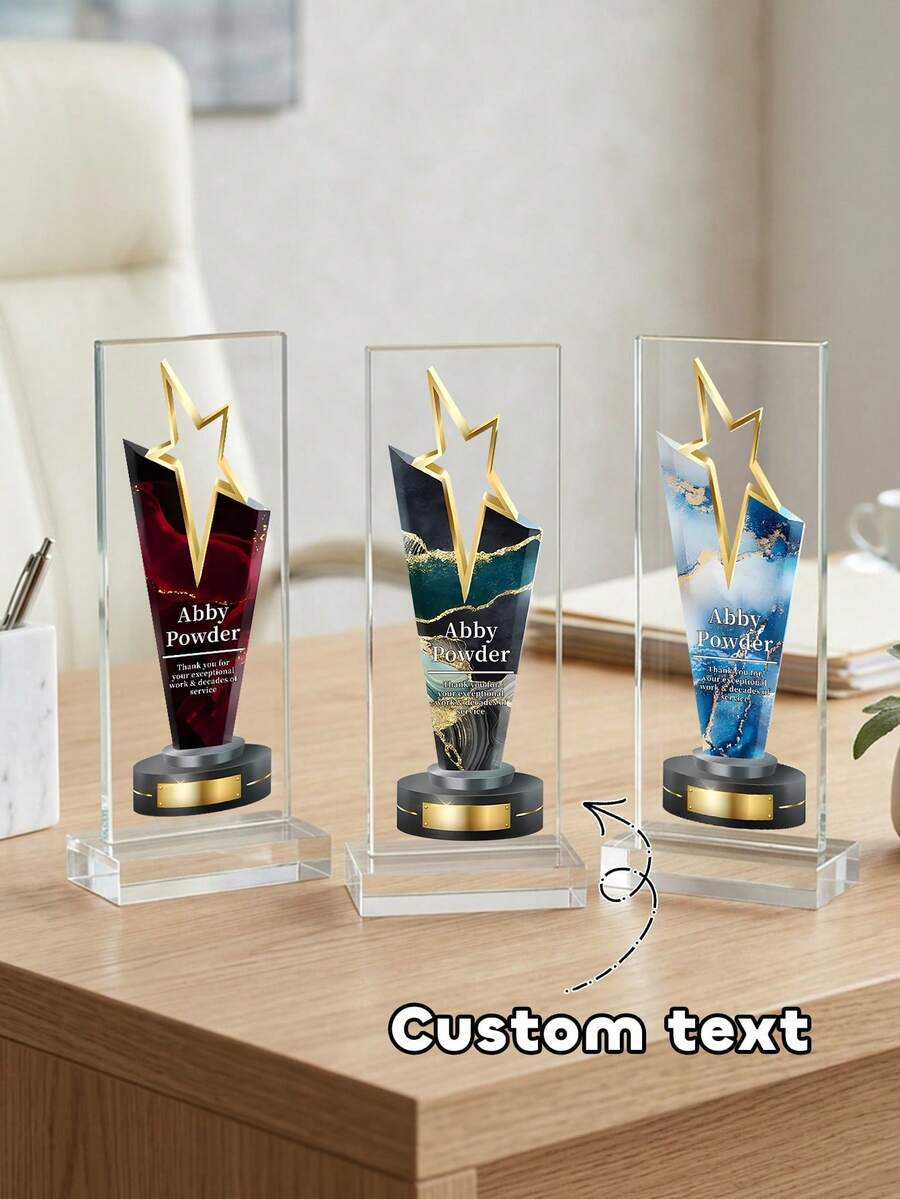 1pc Personalized Acrylic Star-Shaped Award Medal, Unique Employee Recognition Gift, Customizable Text, Custom Company Appreciation Trophy, Employee Award Plaque, Retirement Or Thank You Gift For Staff And Management - Multicolor - View 1