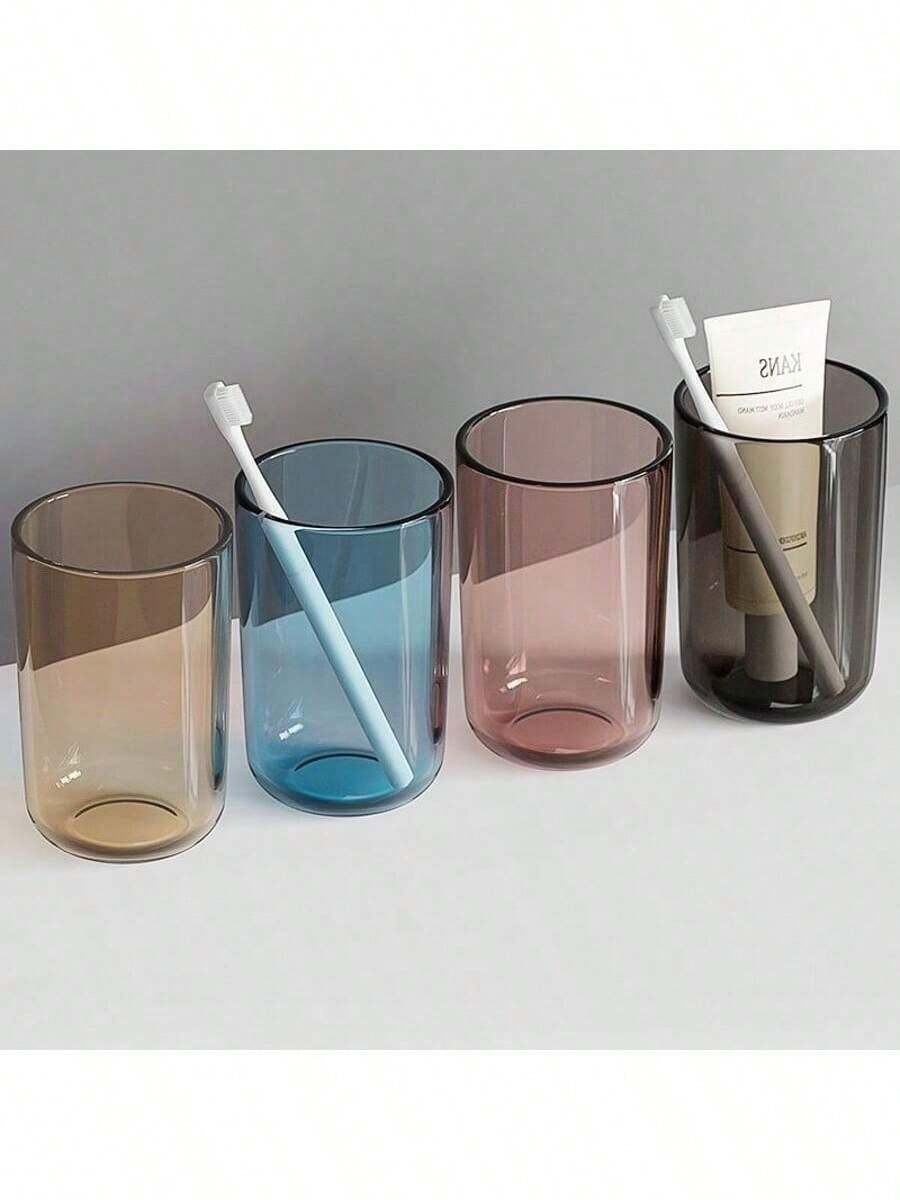 1个300毫升透明漱口杯,简约牙刷架,创意情侣牙刷杯,加厚麦秆塑料漱口杯,现代配色,INS风水杯 - 多色 - 查看 1