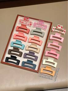 6pcs Women's Minimalist Solid Color, Fashion Heart Transparent Print Basic Large Square Hair Claw Clips, Elegant Hair Claw Ponytail Clips, Suitable For Dates, Beach Vacations, Dresses, Daily Outings, Hair Decor Accessories, Gift For Girlfriend, Festivals, Daily Use, Recommended! Summer Outfits Hair Clips - Multicolor - View 5