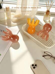 1 pieza Peine de masaje de pulpo de 8 púas, con dientes lisos y redondeados en amarillo, verde y naranja, masaje suave para aliviar el cuero cabelludo, portátil para usar en casa, viajes y regalos - Peine de pulpo - Ver 7