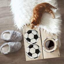 4pcs Round Wooden Coasters - Football Pattern, Suitable For Dining Room And Kitchen, Durable, 2D Design - Multicolor - View 9