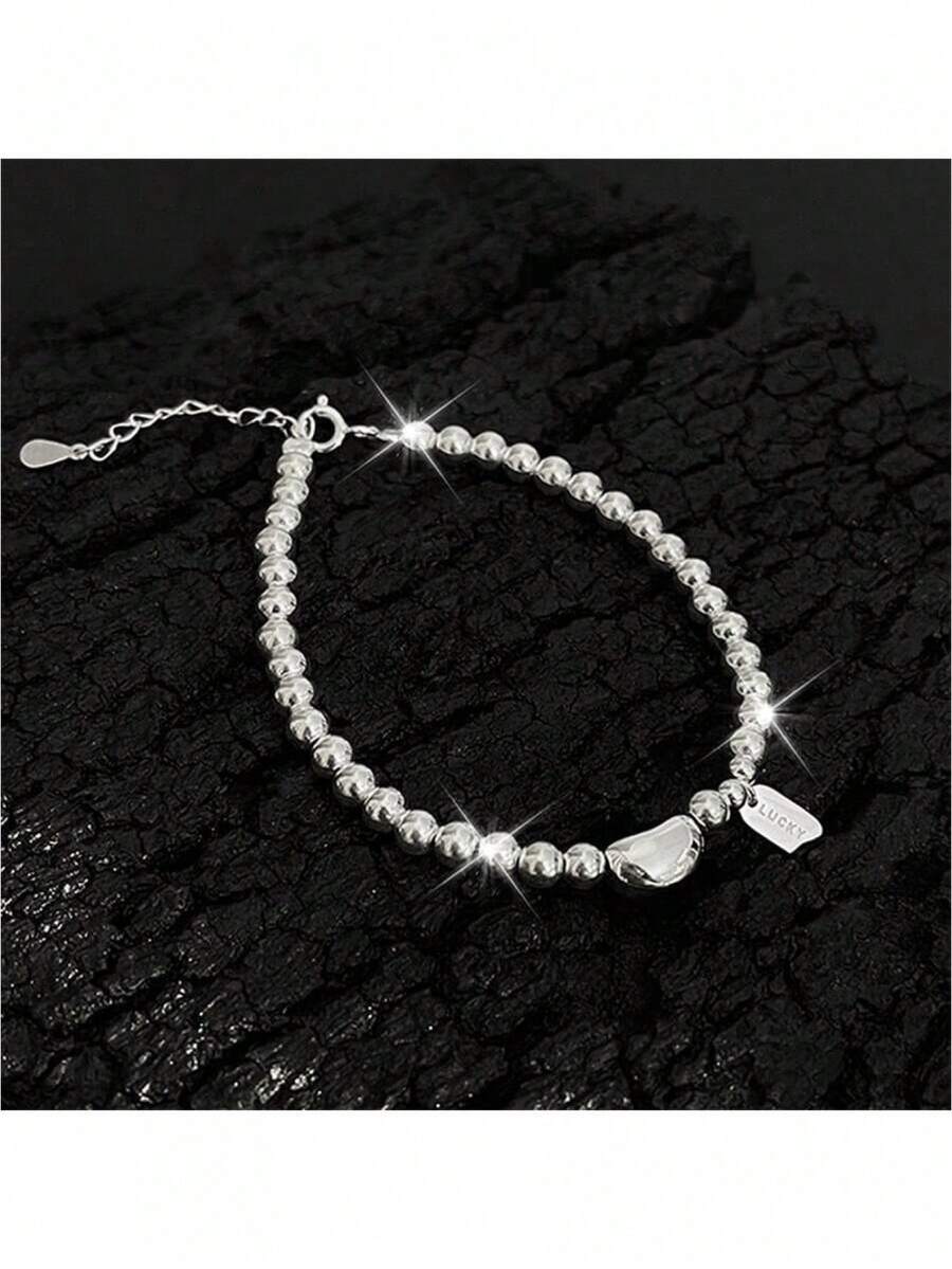 Petite, Luxurious, Sweet, Refreshing, Minimalist, Multifunctional, Elegant, Low-Allergy 925 Silver Women's Bracelet With Round Beads, Suitable For Daily Wear, Banquets, Parties, Vacations, Dates, Holidays, Also Makes A Great Gift - Silver - View 1