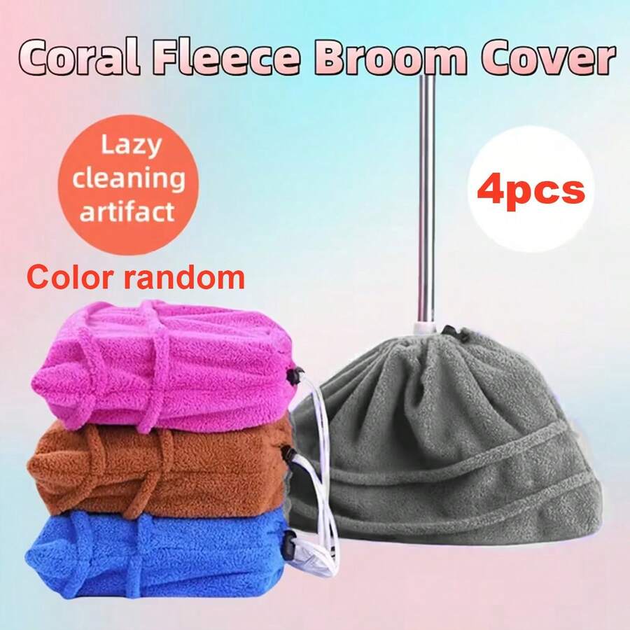 4pcs Mop Socks Broom Cloth Cover With Elastic Bands, Washable Broom Pads Baseboard Cleaner Tool, Multi-Purpose Reusable Mopping Cloth Replacement, Suitable For Pet Hair, Dust, Stains, Windows - A - 查看 1