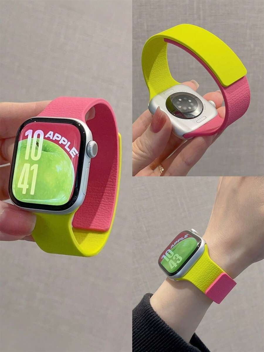 1条男女通用荔枝纹硅胶磁吸表带，兼容 42mm、38mm、40mm、41mm、44mm、45mm、46mm、49mm，时尚智能手表替换表带，适用于Series Ultra2、Ultra SE2、SE 11、10、9、8、7、6、5、4、3、2、1