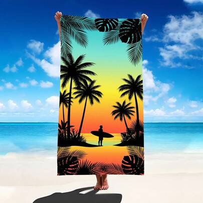1pc Palm Tree Pattern Beach Towel, Super Soft Microfiber Extra Large Beach Blanket, Highly Absorbent Bath Towel, Suitable For Beach, Pool, Travel, Camping, Yoga