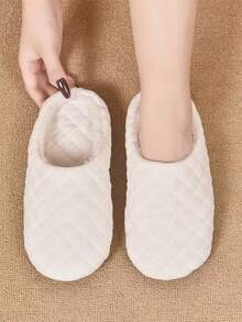 Women's Plaid Striped Fluffy Slippers, Closed Toe Design, Soft Sole House Slippers, Mother's Day Gift - Apricot - View 9