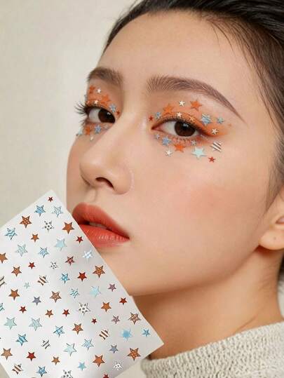 1 miếng dán mặt hình ngôi sao sọc kiểu Mỹ cổ điển, chất liệu sần sùi, thích hợp cho trang điểm sân khấu, chụp ảnh, trang điểm cá tính/trang trí lễ hội âm nhạc, miếng dán mặt trang điểm mắt phong cách cổ điển