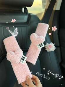 Cute Fluffy Heart Car Seat Belt Cover - Soft Plush Shoulder Pad, Comfortable Driving Accessory For Women & Girls (Pink/Black) - Various - View 15