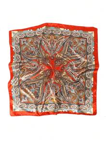 1条女士红色佩斯利花纹真丝方巾，90厘米大方巾，适合夏季海滩度假，可作休闲头巾/方巾使用 - 紅色佩斯利 - 查看 3