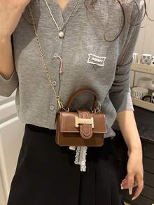 Fresh Casual Chic Chain Shoulder Bag, Small Square Handbag For Young Women - Coffee - View 5