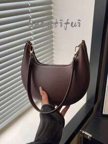 1 pieza Bolso de lado de media luna con cremallera de cuero PU de unicolor, estilo retro y de moda, adecuado para el uso diario de las mujeres en el trabajo, multifuncional y práctico - Café - Ver 11