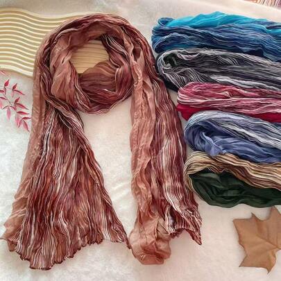 1件装女士时尚双色褶皱围巾/披肩，适合日常穿着