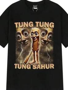 Women's Round Neck Fitted-Shirt Tung Sahur Graphic Printed-Shirt Men Summer Casual Loose Fashion Funny Round Neck Short Sleeve Tops Clothing-Shirt Unisex-Suitable Daily Wear, Vacation, Party - màu đen - Xem 6