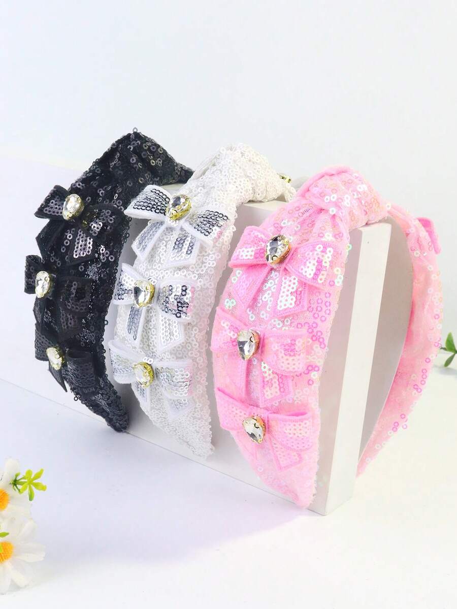 1pc Women's Carnival Glitter Sequin Crystal Bow Cute Party Headband, Carnival Gift - Multicolor - View 1