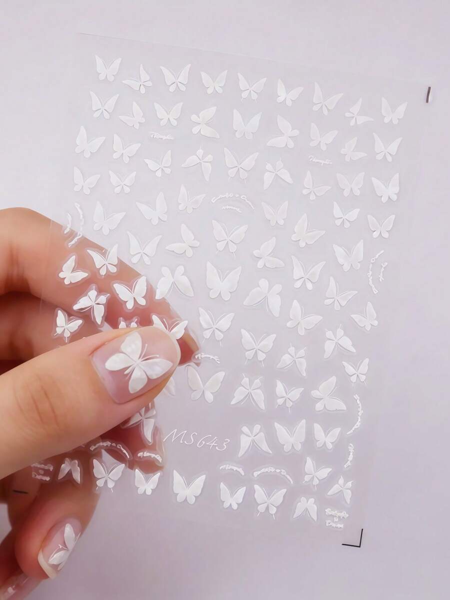 1片5D亮片贝壳蝴蝶美甲贴纸，高品质美甲贴纸，春季美甲贴花设计 - 彩色 - 查看 1