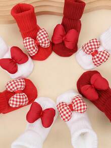 4 Pairs Baby/Toddler Girls Cotton Mid-Calf Socks, All Season, Anti-Slip Dots On Sole For Indoor Wear - Multicolor - View 8
