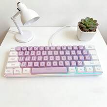 61-Key  Membrane Keyboard With RGB Backlit, USB Wired Gaming Keyboard, Soft Typing For Office & PC - Mauve Purple - View 5