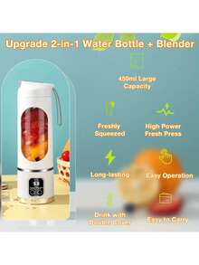 1pc 15.22oz Portable USB Rechargeable Blender And Juicer | Compact Fresh Fruit Smoothie Maker, Instant Nutrition For Cold Drinks, Camping And Meals, Large 450ml Capacity, Adjustable Speed, No Filter Needed, Essential For Camping, Modern Kitchen Gadget, Durable Plastic Blender - Multicolor - View 10