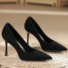 Slip-on pumps med spetsig tå och metalldetaljer, lämpliga för kontorsbruk alla säsonger - Svart - Visa 1