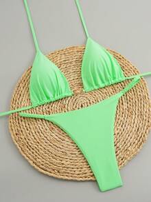 Bộ đồ bơi rời nhiều màu sắc theo phong cách Châu Âu và Mỹ mới năm 2026, bikini dây mảnh gợi cảm kiểu Brazil với trang trí kim loại, thích hợp cho kỳ nghỉ hè trên bãi biển. - màu xanh lá - Xem 3