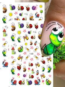 2 Peças Adesivos de Unha 3D em Estilo Cartoon de Formiga, Caracol Fofo, Joaninha, Abelha, Arco-íris, Sol, Design de Animal, Decoração de Arte de Unha DIY Kawaii Autoadesiva Decalque de Esmalte em Gel - Multicolorido - Visão 9