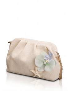 1 pieza Bolso de playa con flor de estrella de mar de verano, bolso de playa simple y versátil para vacaciones, ocio diario y fiestas. - verde menta - Ver 5