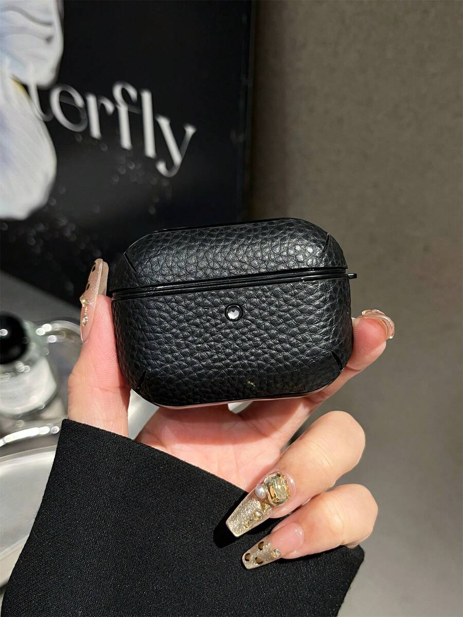 1pc Black Leather Bluetooth Earphone Protective Case For AirPods