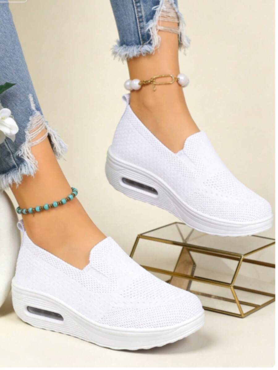 Women's White Casual Sport Sneakers, Breathable Soft Bottom Comfortable Platform Shoes - 升級白色 - 查看 1