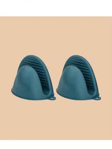 3pcs/Set Oven Mitts, Heat Resistant Silicone Pot Holders, Non-Slip Pot Clip Tongs For Kitchen - Royal Blue - View 10