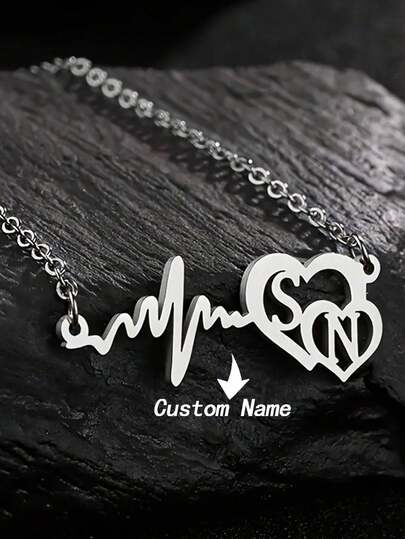 1 Piece Of Personalized EKG Name Necklace, Lover's Double Letter Pendant, DIY Letter Necklace, Suitable For Women In All Seasons, Exclusive Valentine's Day Gift, Ideal Choice For Your Lover.