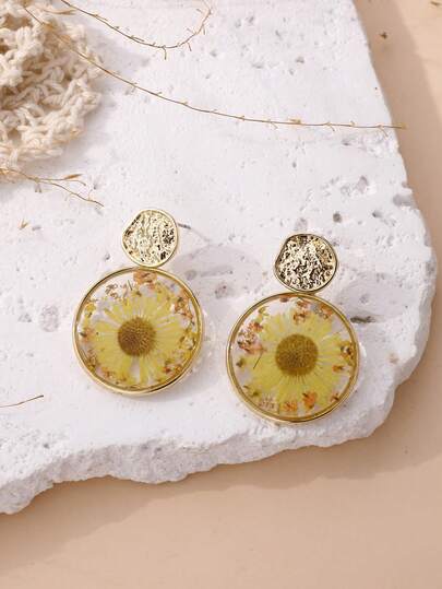 1 Pair Handmade Natural Dried Flower Earrings, Rustic Style, Luxurious Texture, Fresh And Elegant, Suitable For Gatherings, Vacations, Parties, Markets, Daily Wear, And As Gifts