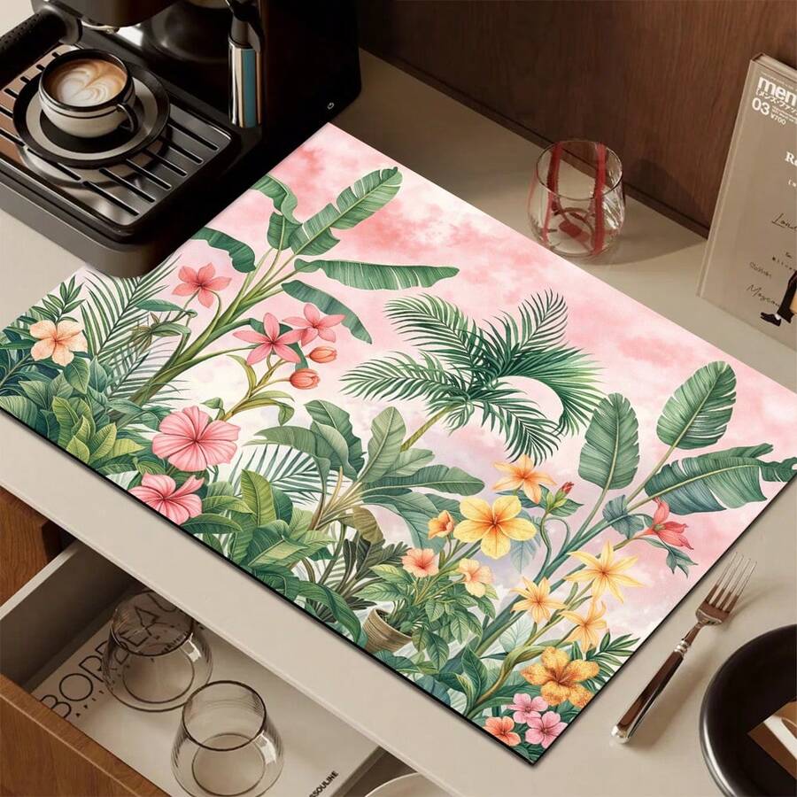 1pc Absorbent Drying Mat, Kitchen Decor Coffee Machine Mat, Handmade Coffee Pot Draining Pad, Kitchen Floor Mat, Dining Table Mat, Kitchen Counter Bowl Drying Mat, Breakfast Mat, Heat-Resistant Anti-Slip Draining Mat, Diatomite Draining Mat, Hides Stains, Super Absorbent Kitchen Mat, Easy To Clean Dish Rack Mat, Suitable For Kitchen, Dining Table, Coffee Shop, Bar, Holidays, Parties, Home Decor, Holiday Gifts - Multicolor - View 1