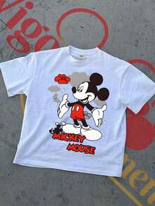 Disney Funny "Exclusive Hairstyle"  Print Short Sleeve American Retro Washed Cotton T-Shirt - White - View 2